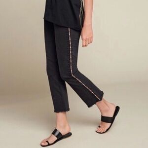 Like New Johnny Was Cropped Black Embroidered Frayed Hem Baby Boot Jeans Size 27